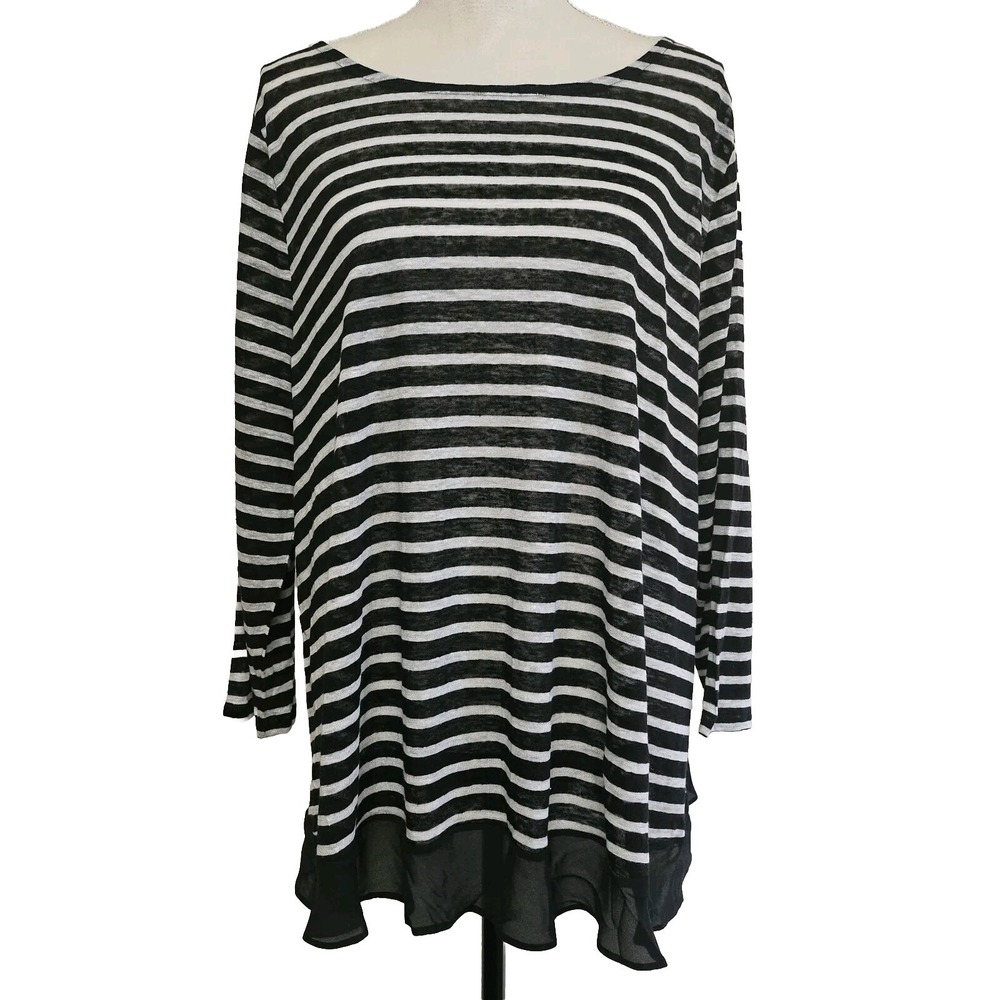 NWT Lauren Ralph Lauren 100% Linen‎ Black & White Striped Peplum Hem Top Size 2X